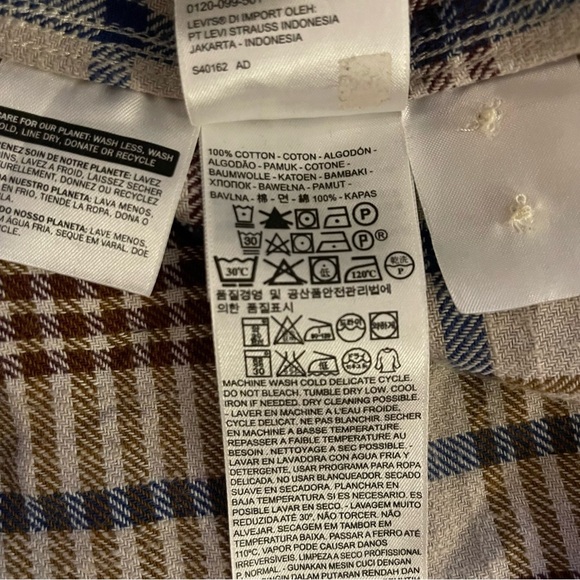 Levi’s Flannel Men’s Size XXL Beige Brown Navy Plaid Cotton‎ Shirt Button-Up - Picture 9 of 9